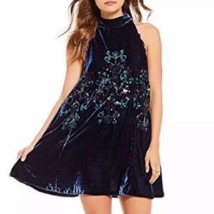 Free People Blue Velvet Sequin Mini Swing Dress.